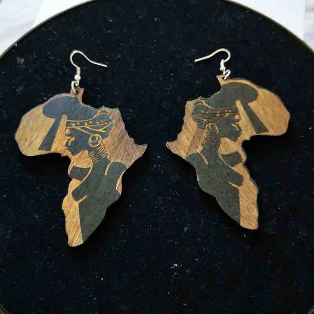 Wood African Queen Earrings - Picture 1 of 4